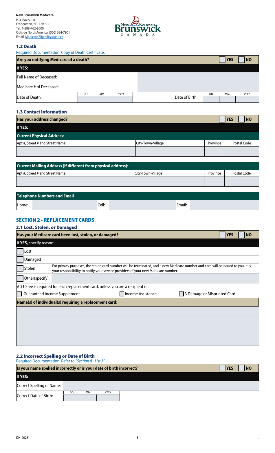 New Brunswick Medicare Updates and Changes Form - New Brunswick, Canada, Page 3