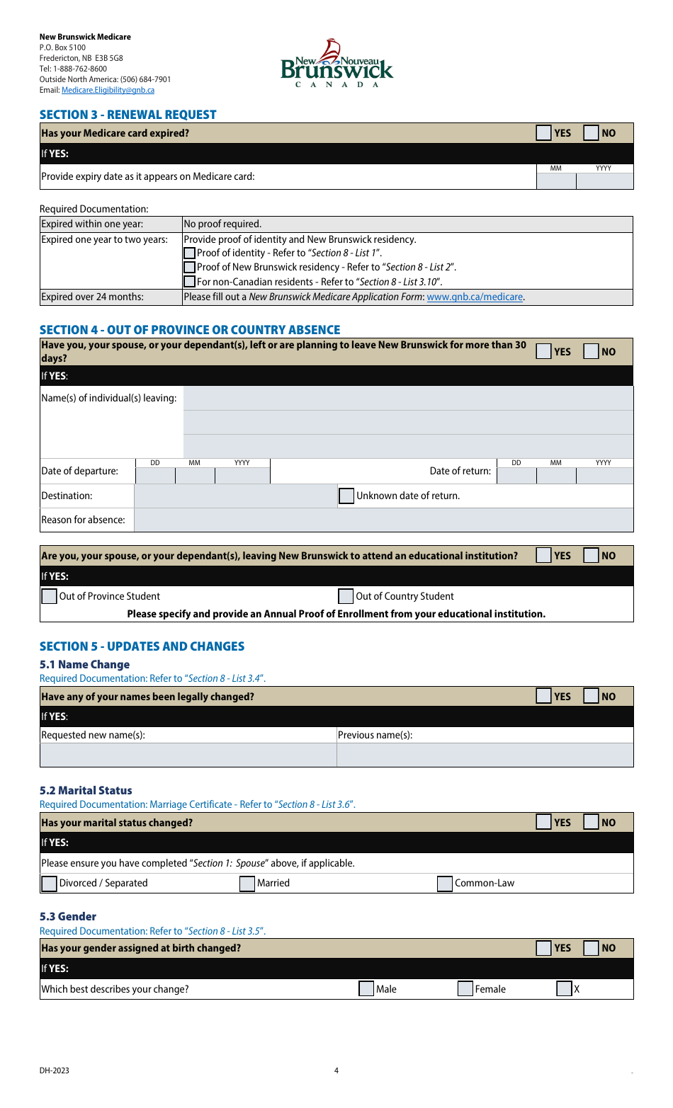 New Brunswick Medicare Updates and Changes Form - New Brunswick, Canada, Page 4