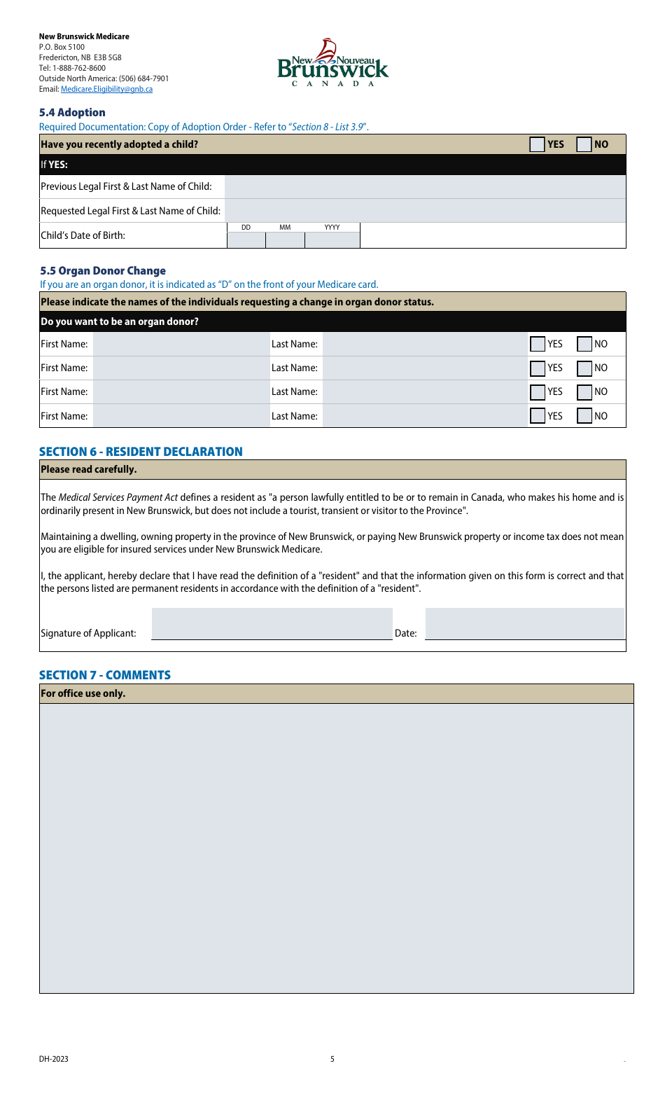 New Brunswick Medicare Updates and Changes Form - New Brunswick, Canada, Page 5
