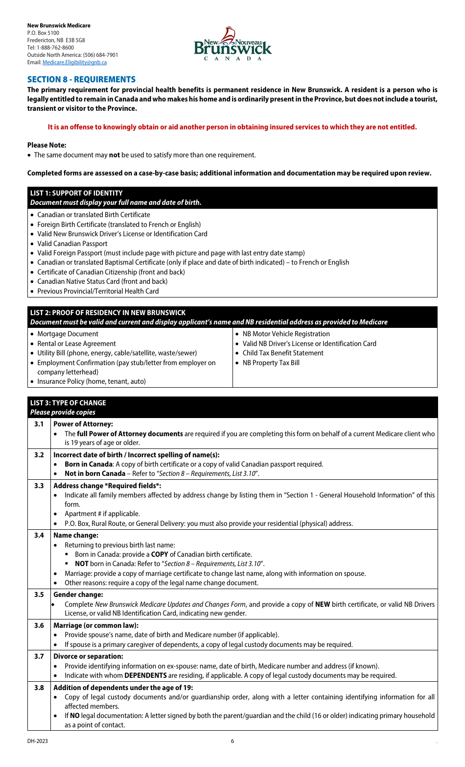 New Brunswick Medicare Updates and Changes Form - New Brunswick, Canada, Page 6