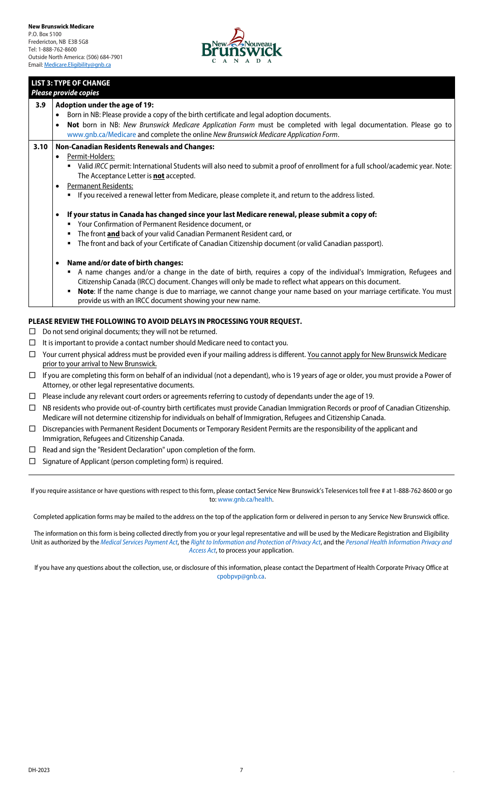 New Brunswick Medicare Updates and Changes Form - New Brunswick, Canada, Page 7