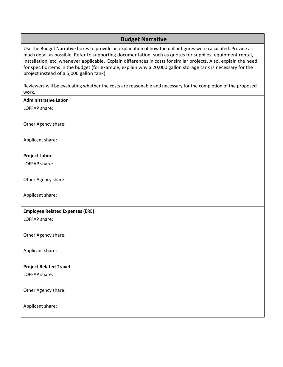 Project Budget Form - Livestock Operator Fire and Flood Assistance Grant Program (Loffap) - Arizona, Page 3