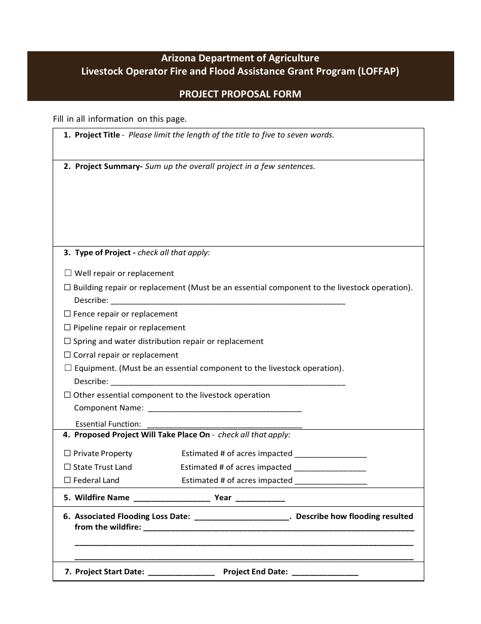 Project Proposal Form - Livestock Operator Fire and Flood Assistance Grant Program (Loffap) - Arizona, Page 3