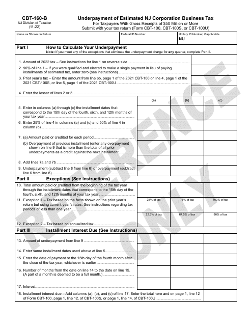 Form CBT-160-B 2022 Printable Pdf
