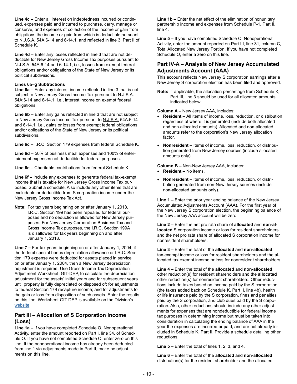 Instructions for Form CBT-100S New Jersey S Corporation Business Tax Return - New Jersey, Page 10