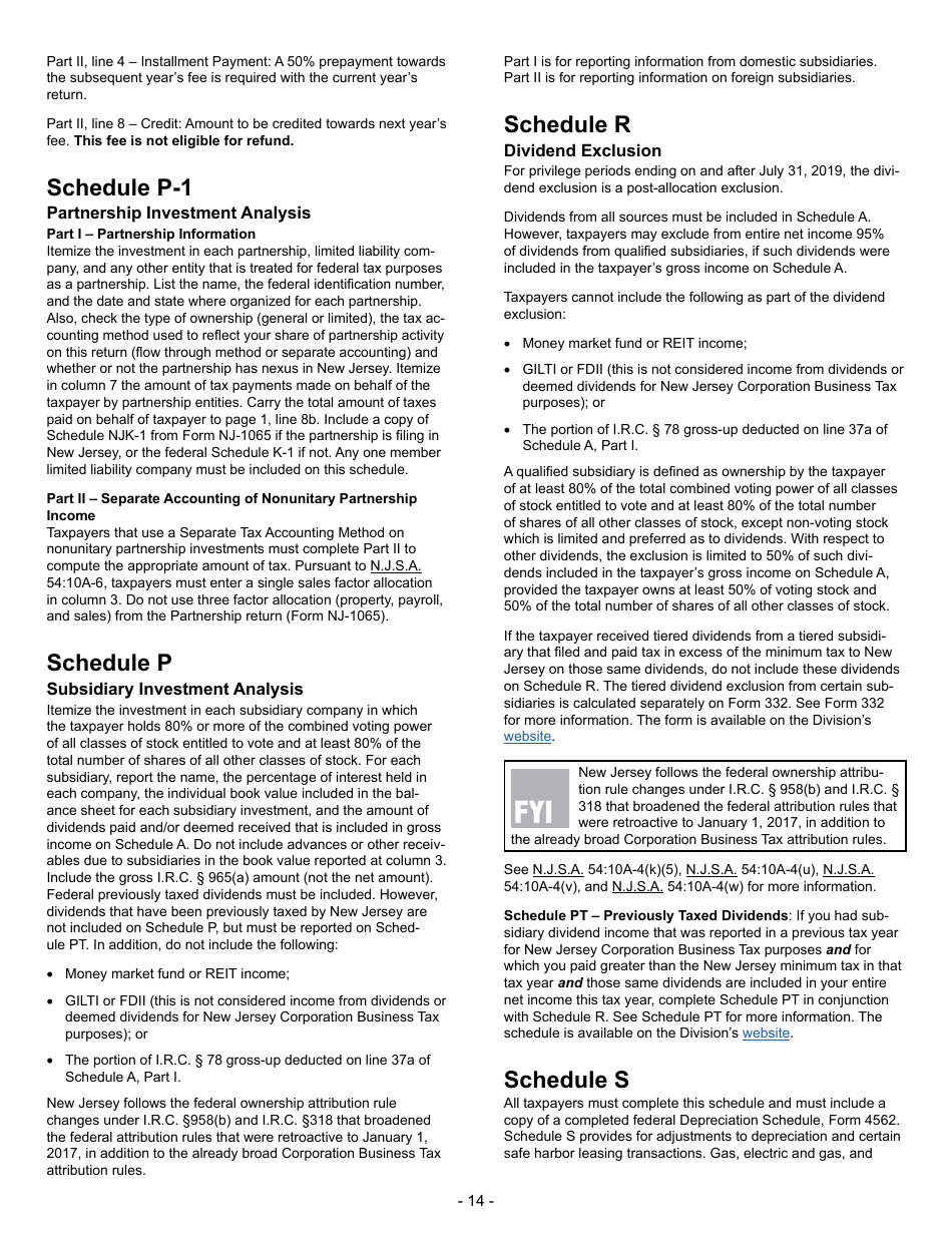 Instructions for Form CBT-100S New Jersey S Corporation Business Tax Return - New Jersey, Page 14