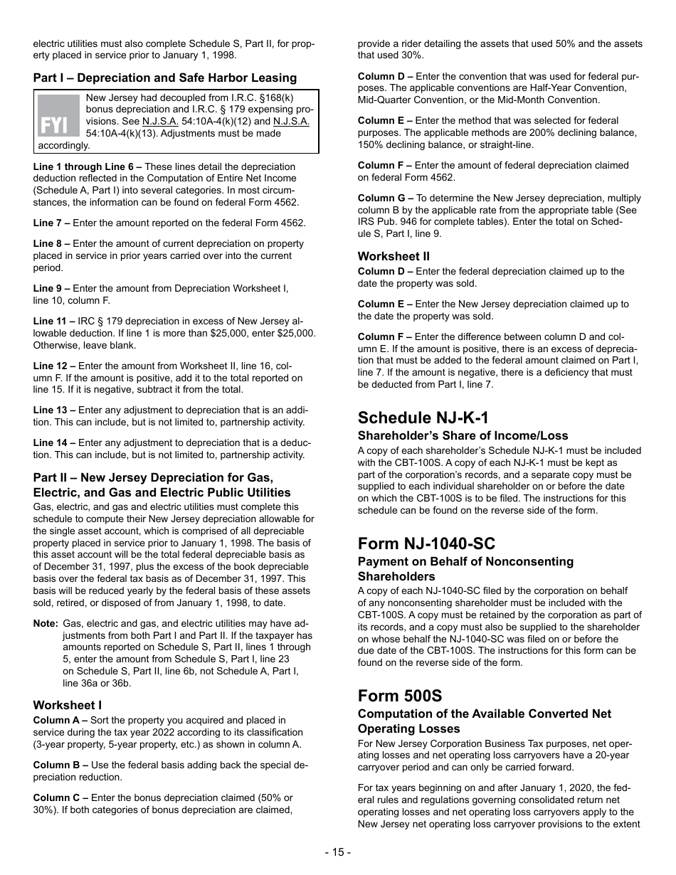 Instructions for Form CBT-100S New Jersey S Corporation Business Tax Return - New Jersey, Page 15