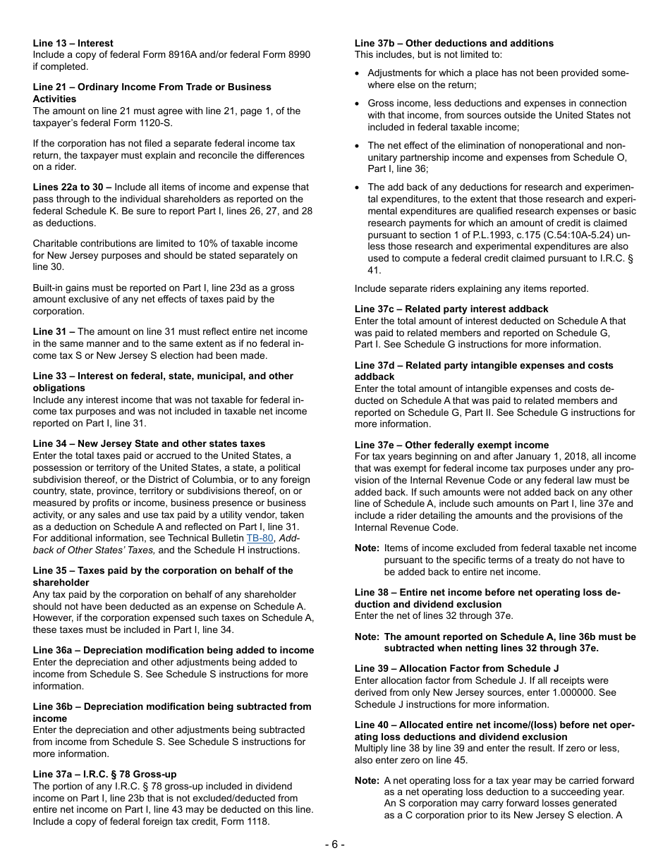 Instructions for Form CBT-100S New Jersey S Corporation Business Tax Return - New Jersey, Page 6