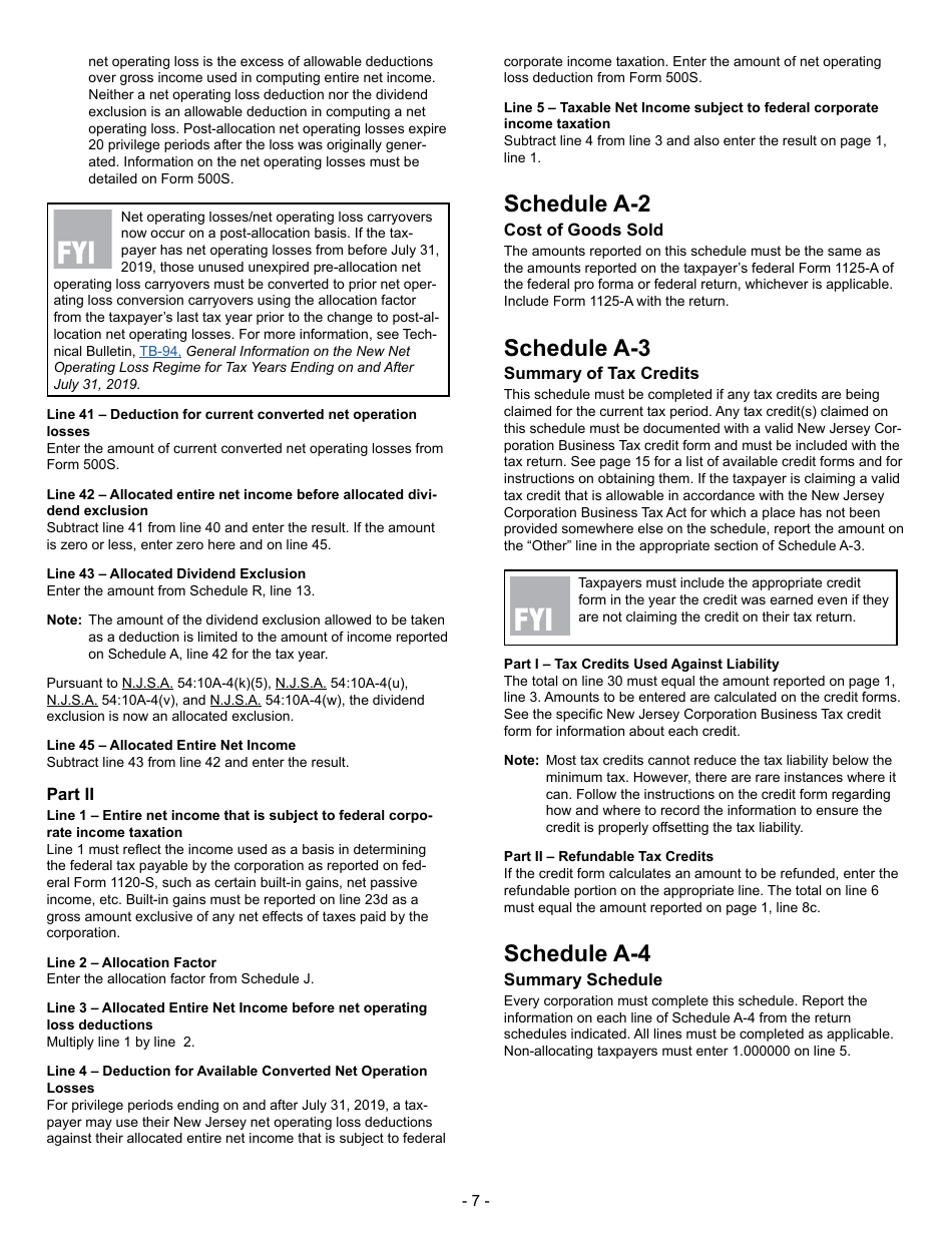 Instructions for Form CBT-100S New Jersey S Corporation Business Tax Return - New Jersey, Page 7