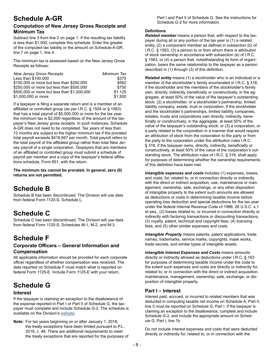 Instructions for Form CBT-100S New Jersey S Corporation Business Tax Return - New Jersey, Page 8