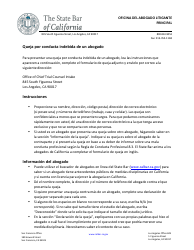 Document preview: Formulario De Queja Por Conducta Indebida De Un Abogado - California (Spanish)