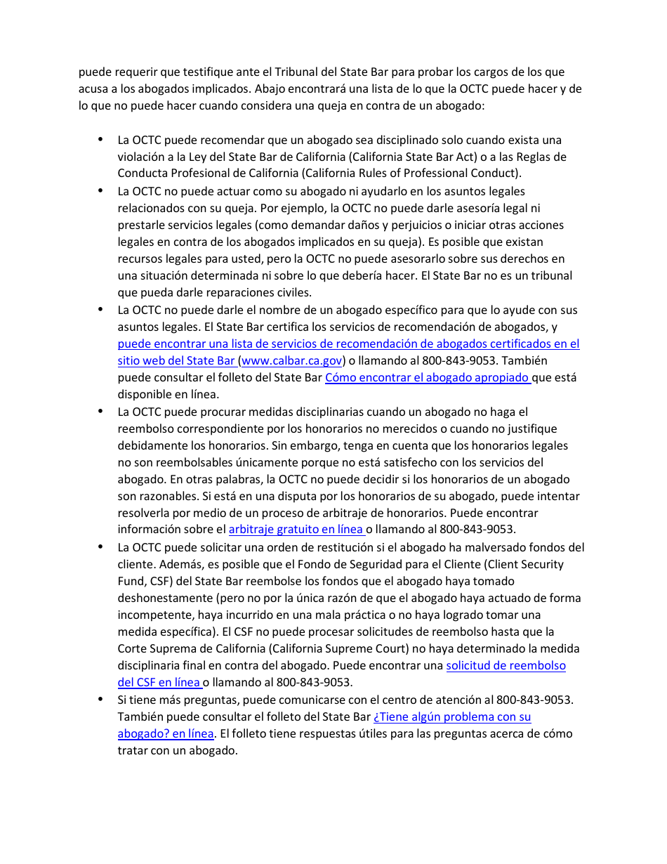 Formulario De Queja Por Conducta Indebida De Un Abogado - California (Spanish), Page 3