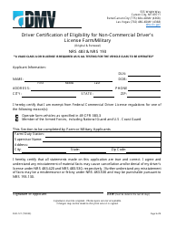 Document preview: Form DLD-121 Driver Certification of Eligibility for Non-commercial Driver's License Farm/Military - Nevada