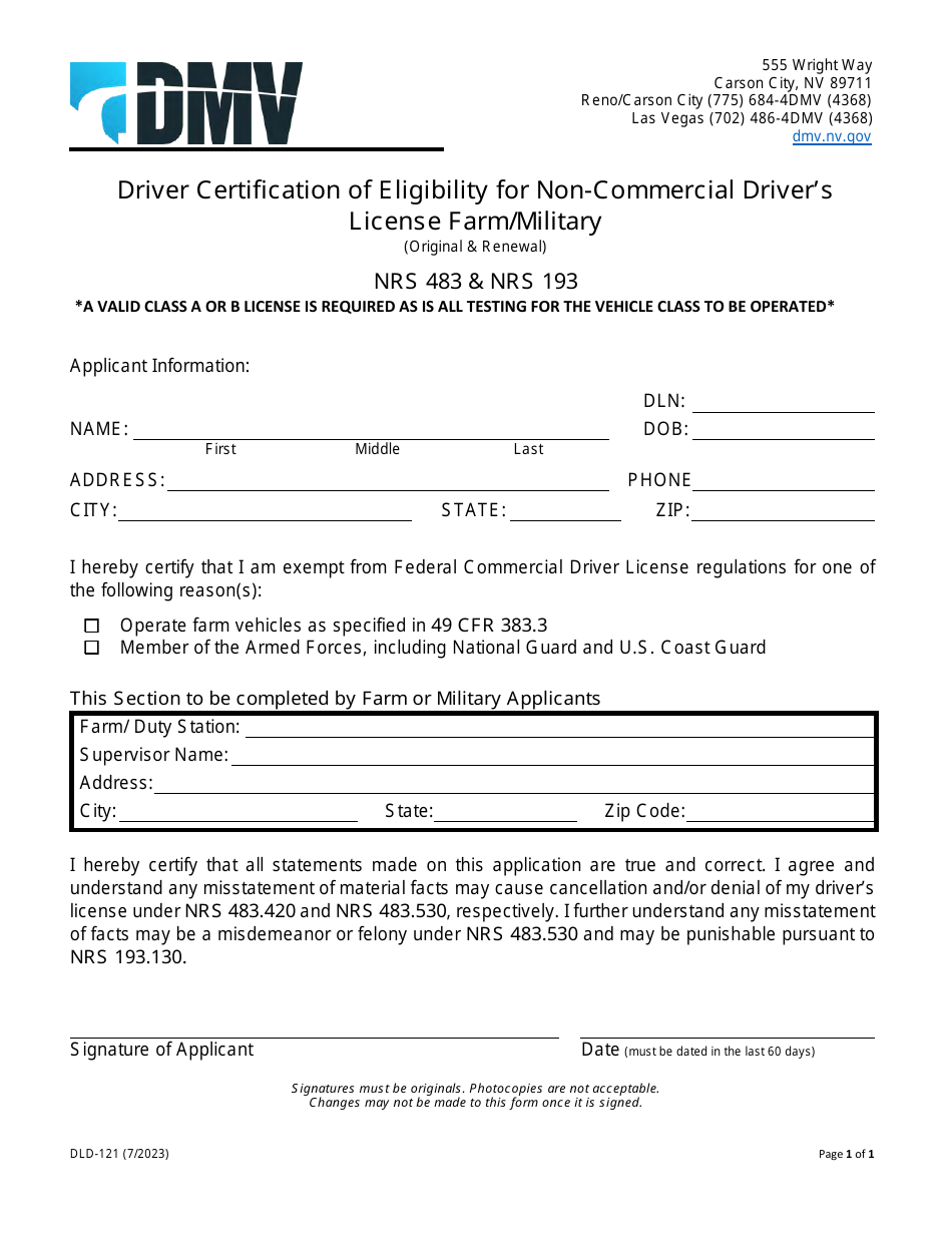 Form DLD-121 Download Fillable PDF or Fill Online Driver Certification ...