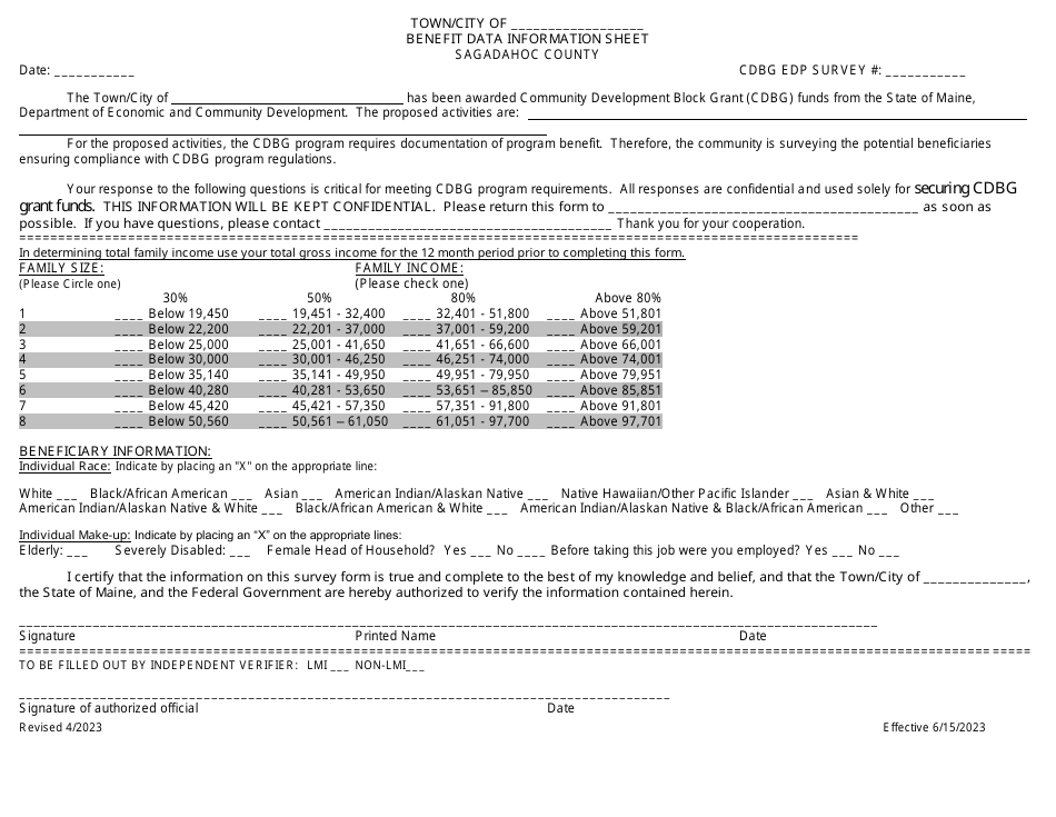 Maine Edp Benefit Data Information Sheet Sagadahoc County Download