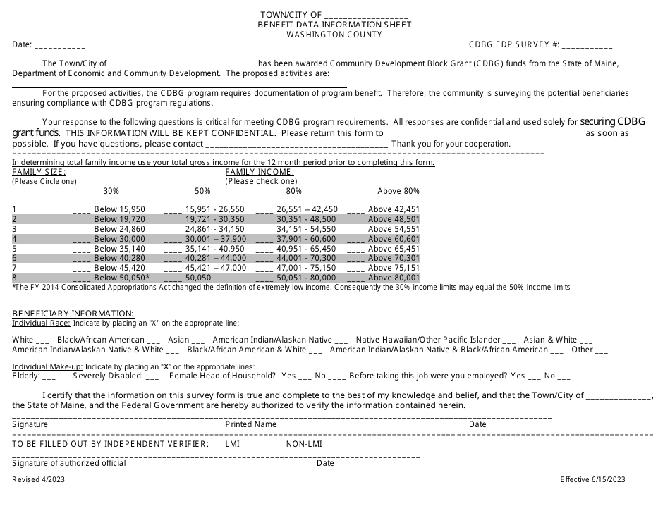 Maine Edp Benefit Data Information Sheet Washington County Download
