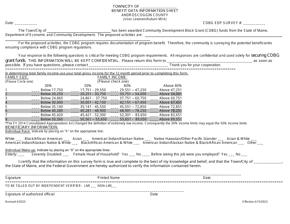 Benefit Data Information Sheet - Androscoggin County - Maine, Page 1