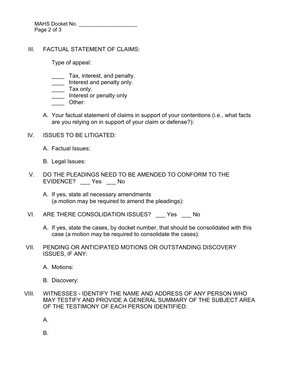 Non-property Prehearing Statement - Michigan, Page 2