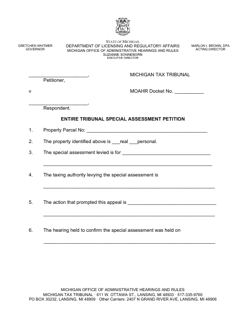 Entire Tribunal Special Assessment Petition - Michigan Download Pdf