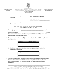 Document preview: Stipulation for Entry of Consent Judgment (Uncapping/Taxable Value) - Michigan