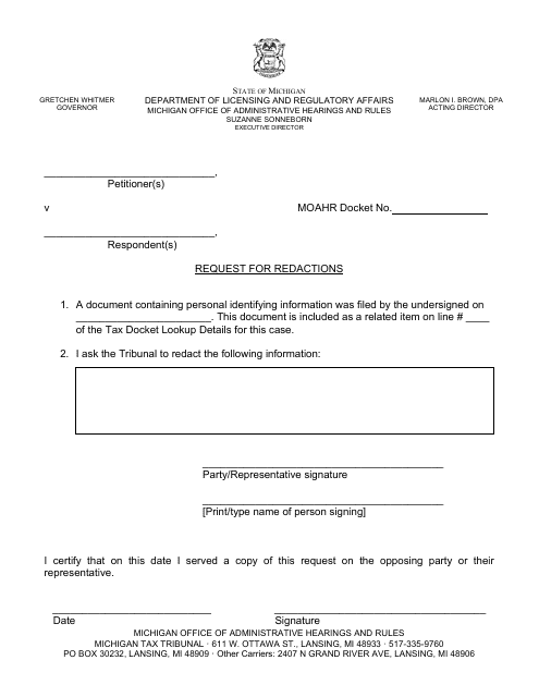Request for Redactions - Michigan Download Pdf