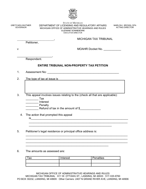 Entire Tribunal Non-property Tax Petition - Michigan Download Pdf