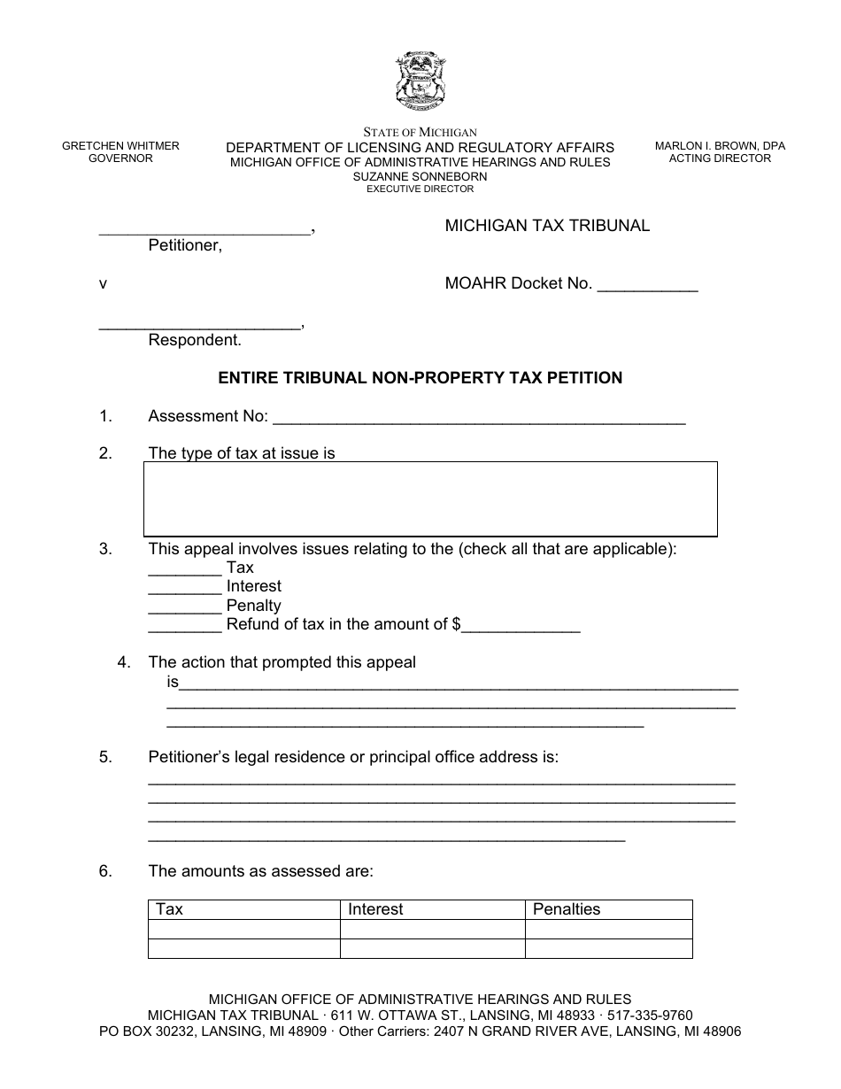 Entire Tribunal Non-property Tax Petition - Michigan, Page 1