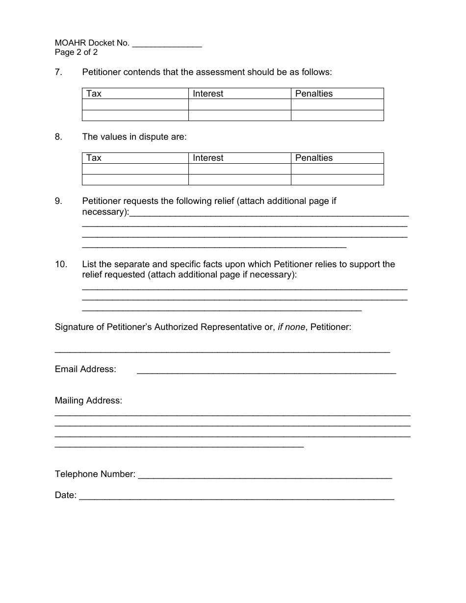 Entire Tribunal Non-property Tax Petition - Michigan, Page 2