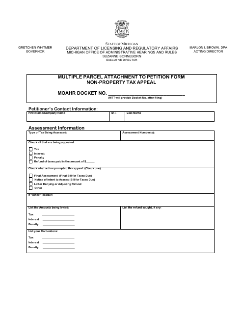 Multiple Parcel Attachment to Petition Form - Non-property Tax Appeal - Michigan