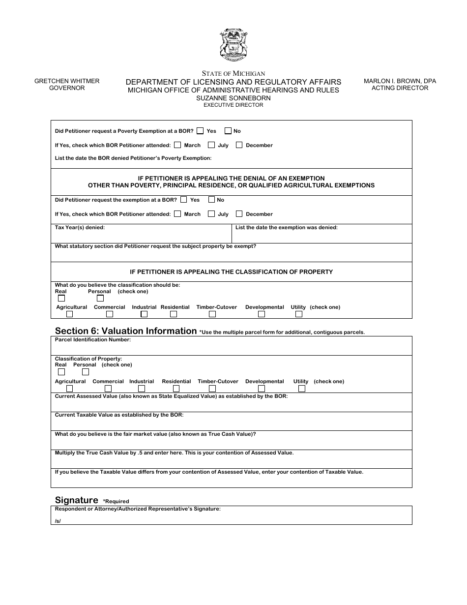 Property Tax Appeal Answer Form - Valuation / Exemption / Classification Appeal - Michigan, Page 3