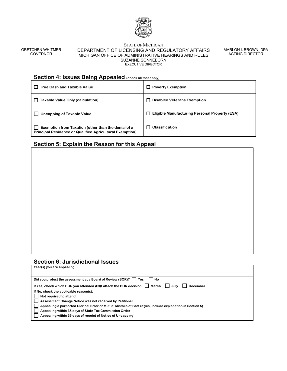 Michigan Property Tax Appeal Petition Form - Valuation/Exemption ...