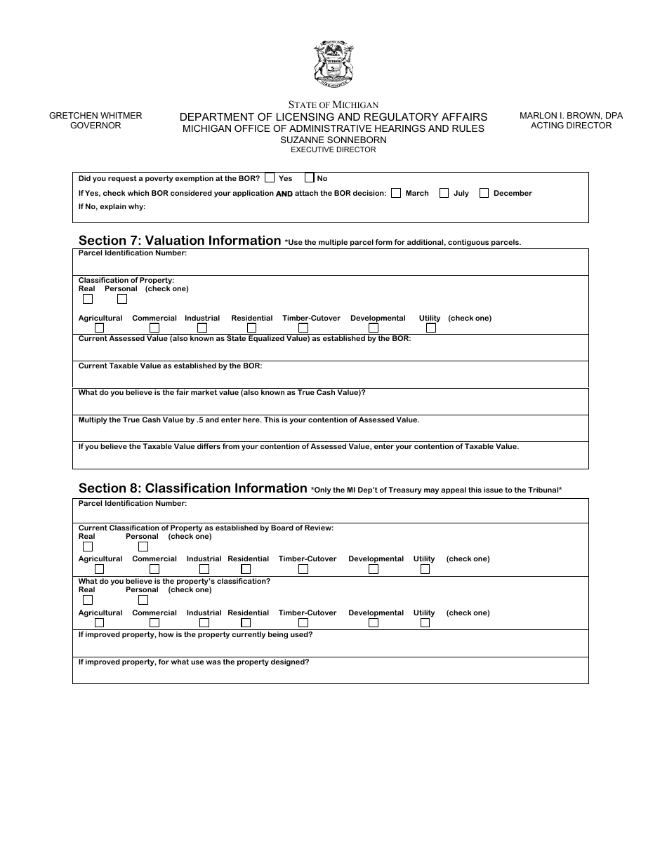 Property Tax Appeal Petition Form - Valuation / Exemption / Classification Appeal - Michigan, Page 3