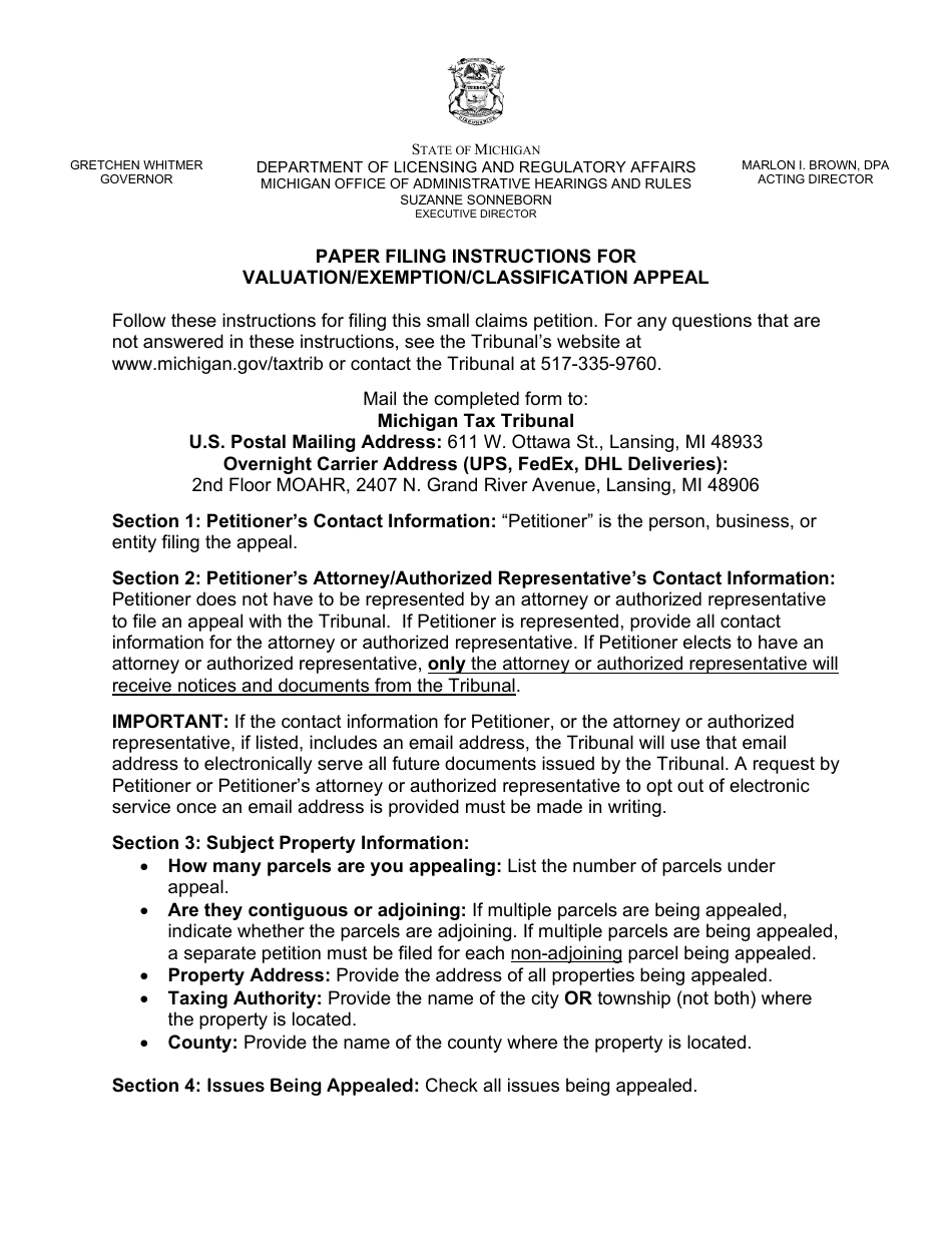 Property Tax Appeal Petition Form - Valuation / Exemption / Classification Appeal - Michigan, Page 5