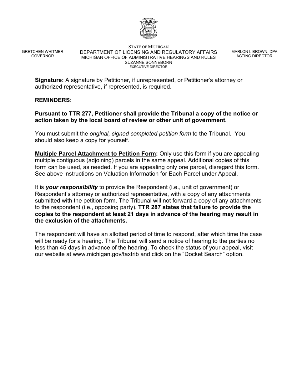 Property Tax Appeal Petition Form - Valuation / Exemption / Classification Appeal - Michigan, Page 8