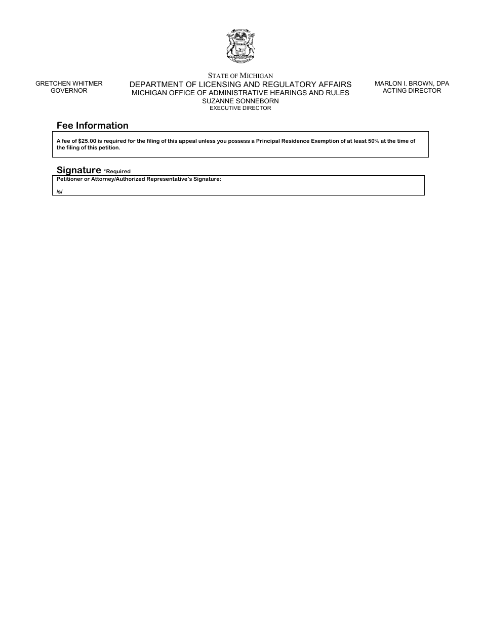 Property Tax Appeal Petition Form - Principal Residence Exemption / Qualified Agricultural Exemption - Michigan, Page 3