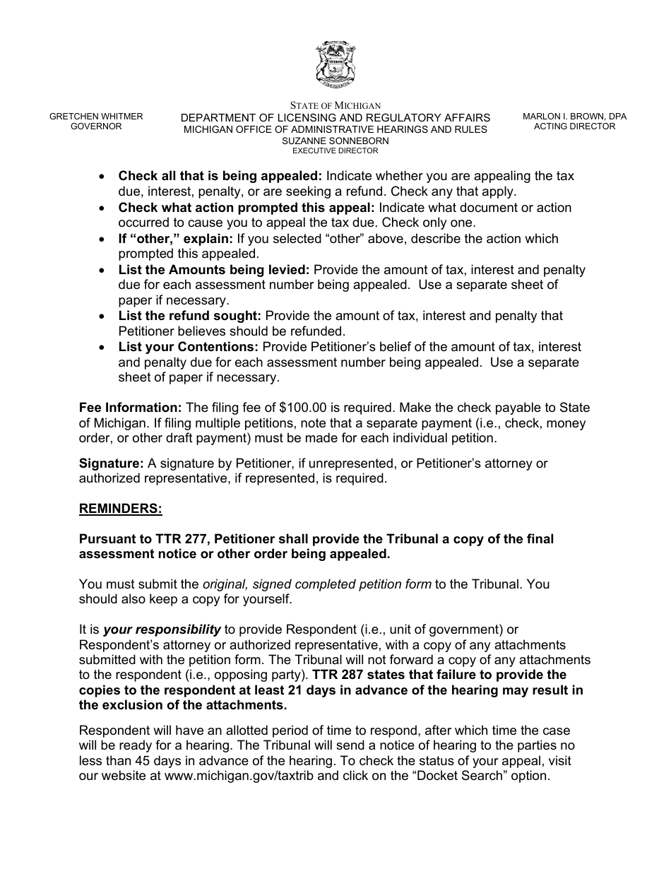 Tax Appeal Petition Form - Non-property Tax - Michigan, Page 4