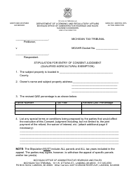 Stipulation for Entry of Consent Judgment (Qualified Agricultural Exemption) - Michigan