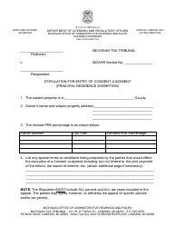 Document preview: Stipulation for Entry of Consent Judgment (Principal Residence Exemption) - Michigan