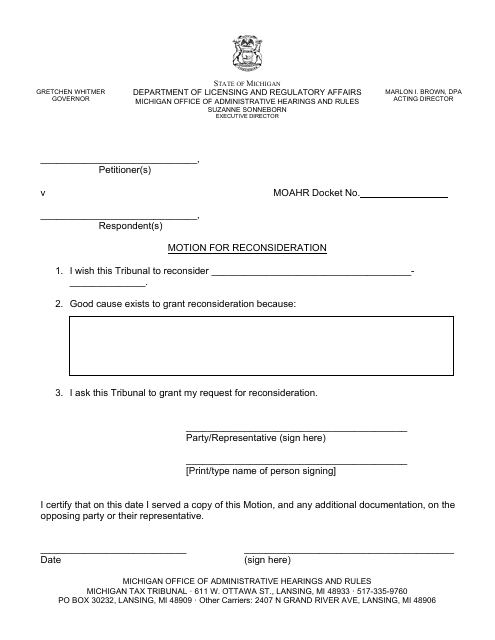 Motion for Reconsideration - Michigan Download Pdf