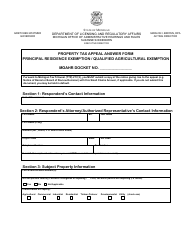 Property Tax Appeal Answer Form - Principal Residence Exemption/Qualified Agricultural Exemption - Michigan