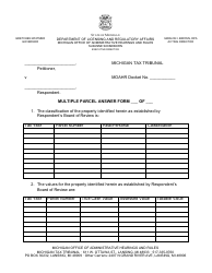 Document preview: Multiple Parcel Answer Form - Michigan
