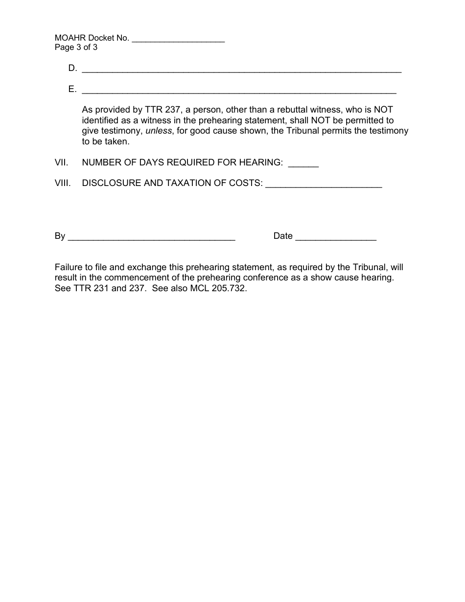 Special Assessment Prehearing Statement - Michigan, Page 3