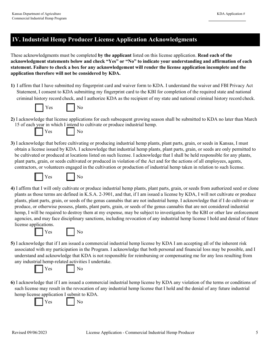 Commerical Industrial Hemp Producer License Application - Kansas, Page 10