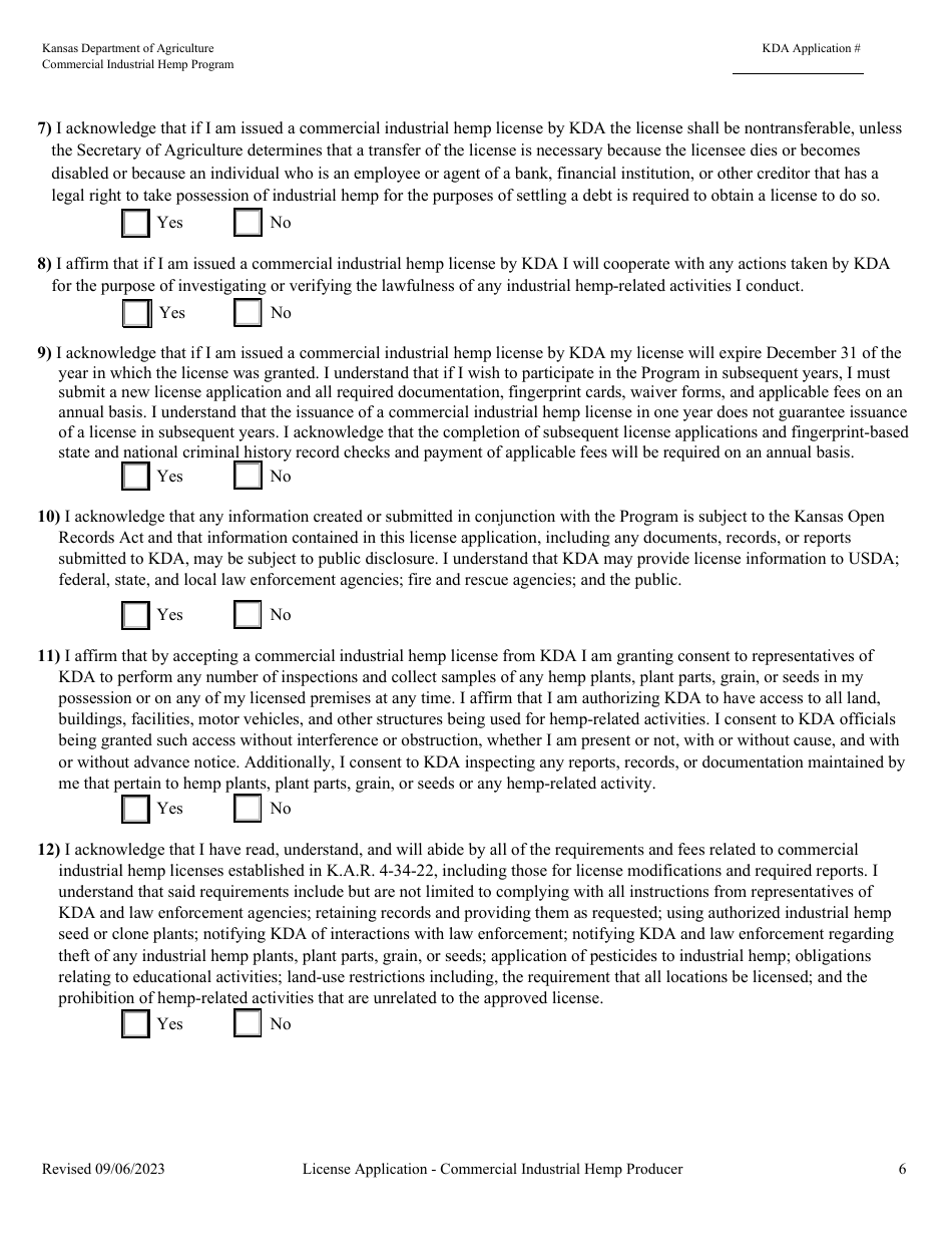 Commerical Industrial Hemp Producer License Application - Kansas, Page 11