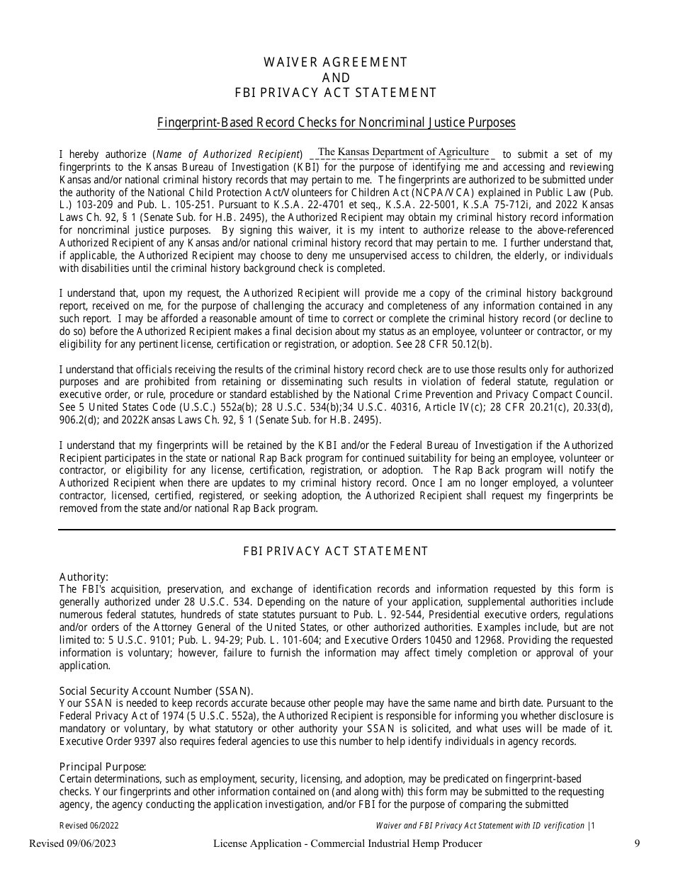 Commerical Industrial Hemp Producer License Application - Kansas, Page 14