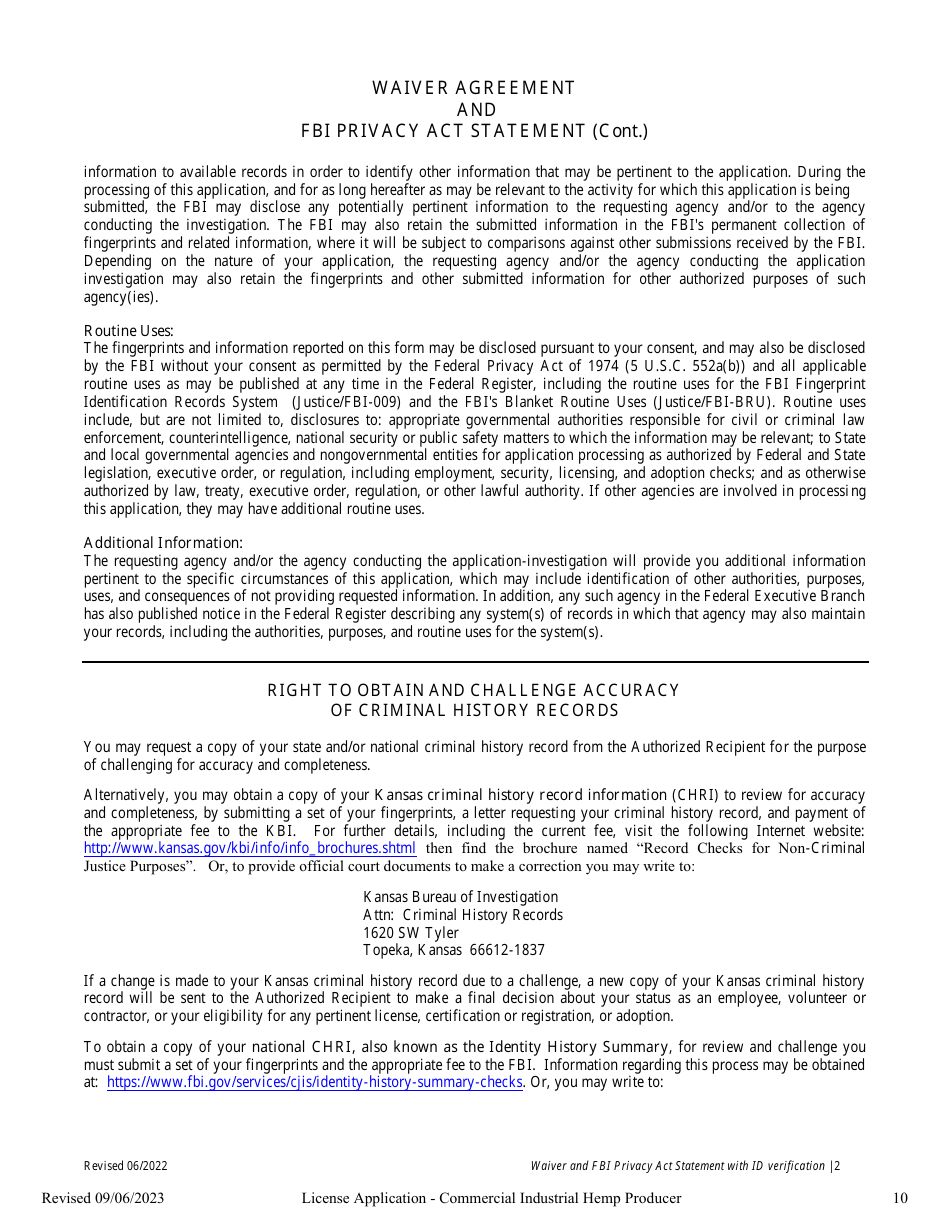 Commerical Industrial Hemp Producer License Application - Kansas, Page 15