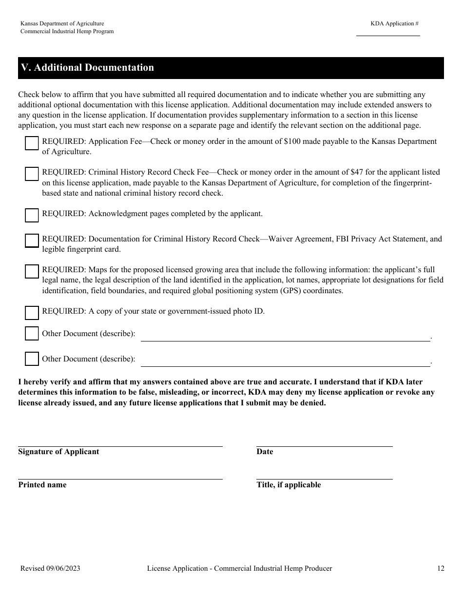 Commerical Industrial Hemp Producer License Application - Kansas, Page 17
