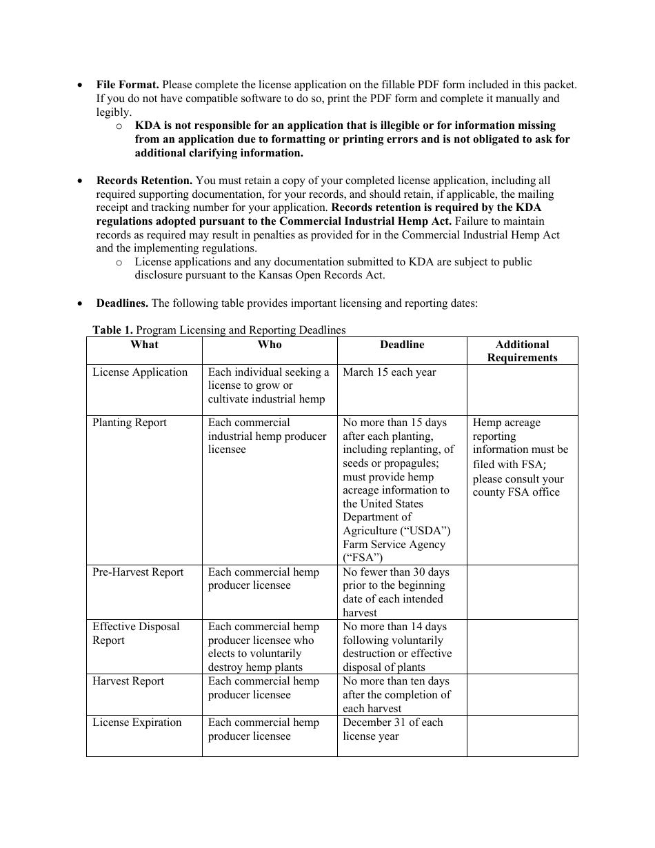 Commerical Industrial Hemp Producer License Application - Kansas, Page 3