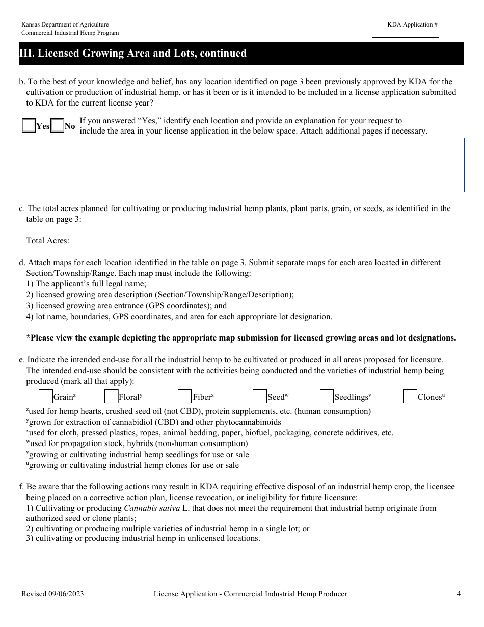 Commerical Industrial Hemp Producer License Application - Kansas, Page 9