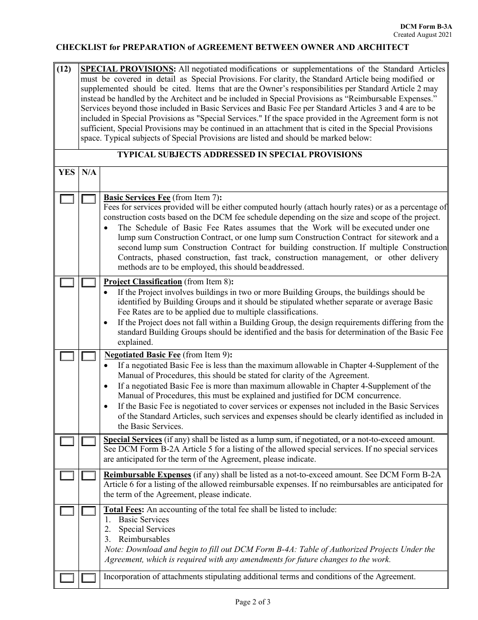 DCM Form B-3A Preparation of Electronic Agreement Between Owner and Architect Checklist - Alabama, Page 2